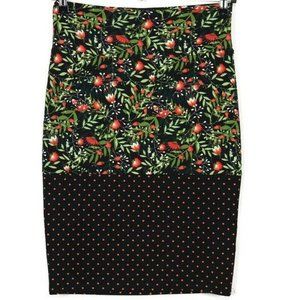 LuLaRoe Cassie Pencil Straight Skirt Black Orange Green Floral Polka Dot S Small
